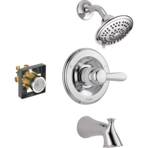 imageDelta Faucet Lahara 14 Series SingleHandle Tub and Shower Trim Kit Shower Faucet with 5Spray TouchClean Shower Head Stainless T14438SS Valve Not IncludedChrome