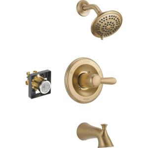 imageDelta Faucet Lahara 14 Series SingleHandle Tub and Shower Trim Kit Shower Faucet with 5Spray TouchClean Shower Head Stainless T14438SS Valve Not IncludedChampagne Bronze