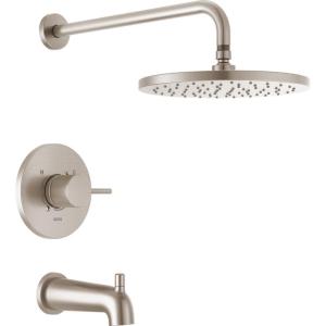 imageDelta Faucet Modern Raincan Round SingleFunction Tub and Shower Trim Kit Gold Tub Faucet Set Rainfall Shower Head Gold Delta Shower Kit Champagne Bronze T14469CZPP Valve Not IncludedSpotShield Brushed Nickel