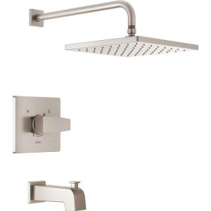 imageDelta Faucet Modern Raincan Square SingleFunction Tub and Shower Trim Kit Black Tub Faucet Set Rainfall Shower Head Black Delta Shower Trim Kit Matte Black T14468BLPP Valve Not IncludedSpotshield Stainless