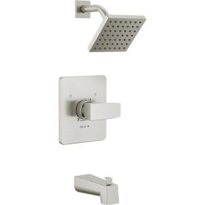 imageDelta Faucet Modern Raincan Square SingleFunction Tub and Shower Trim Kit Black Tub Faucet Set Rainfall Shower Head Black Delta Shower Trim Kit Matte Black T14468BLPP Valve Not IncludedStainless