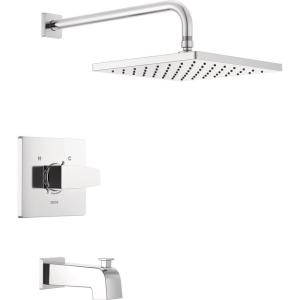 imageDelta Faucet Modern Raincan Square SingleFunction Tub and Shower Trim Kit Black Tub Faucet Set Rainfall Shower Head Black Delta Shower Trim Kit Matte Black T14468BLPP Valve Not IncludedChrome