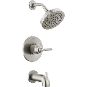 imageDelta Saylor 14 Series Bathtub and Shower Faucet Set Matte Black Shower Head and Handle Set Valve Trim Kit Matte Black T14435BL Valve Not IncludedStainless