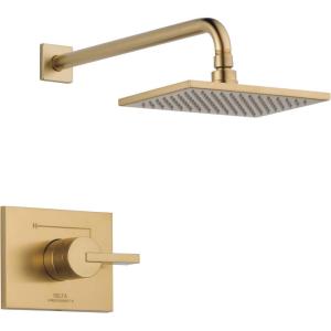 imageDelta Vero 14 Series Rain Shower Faucet Set Brushed Gold Shower Head and Handle Set Valve Trim Kit Champagne Bronze T14253CZWE Valve Not IncludedChampagne Bronze