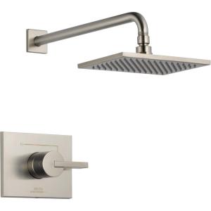 imageDelta Vero 14 Series Rain Shower Faucet Set Brushed Gold Shower Head and Handle Set Valve Trim Kit Champagne Bronze T14253CZWE Valve Not IncludedStainless