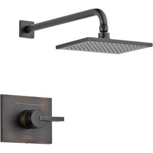 imageDelta Vero 14 Series Rain Shower Faucet Set Brushed Gold Shower Head and Handle Set Valve Trim Kit Champagne Bronze T14253CZWE Valve Not IncludedVenetian Bronze