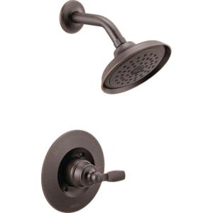 imageDelta Woodhurst 14 Series Shower Faucet Set Oil Rubbed Bronze Shower Head and Handle Set Valve Trim Kit Venetian Bronze T14232RB Valve Not IncludedVenetian Bronze