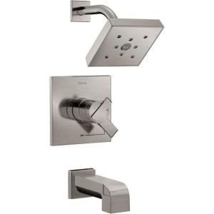 imageDelta Faucet Ara 17 Series DualFunction Tub and Shower Trim Kit with SingleSpray H2Okinetic Shower Head Matte Black T17467BL Valve Not IncludedStainless