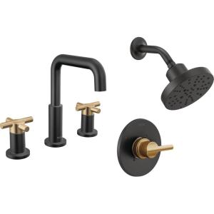 imageDelta Faucet Nicoli 14 Series SingleHandle Shower Faucet with 5Setting H2Okinetic Shower Head Nicoli Widespread Bathroom Sink Faucet 3Hole Matte BlackChampagne Bronze Shower Valve Included