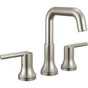 imageDelta Trinsic USpout Widespread Bathroom Faucet Polished Nickel 3Hole Bathroom Sink Faucet Metal PushPop Drain Assembly Polished Nickel 3554PNMPUDSTStainless
