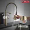 imageDelta Theodora Pro Style Commercial Kitchen Faucet with Pull Down Sprayer Single Hole Brushed Gold Kitchen Sink Faucet Single Handle Champagne Bronze 18804ZCZDSTChampagne Bronze