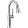imageDelta Renaldi Brushed Nickel Bar Faucet with Pull Down Sprayer Modern Single Hole Prep Sink Faucet Single Handle Lumicoat Arctic Stainless 9984ARPRDST