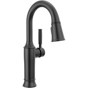imageDelta Renaldi Matte Black Bar Faucet with Pull Down Sprayer Modern Single Hole Prep Sink Faucet Single Handle Matte Black 9984BLDST