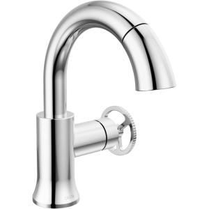 imageDelta Trinsic 1Hole PullDown Bathroom Faucet with Wheel Handle Polished Nickel High Arc Single Hole Bathroom Sink Faucet with Sprayer Metal PushPop Drain Assembly Polished Nickel 558HARPNPDDSTChrome