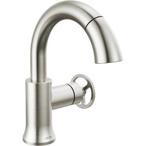 imageDelta Trinsic 1Hole PullDown Bathroom Faucet with Wheel Handle Polished Nickel High Arc Single Hole Bathroom Sink Faucet with Sprayer Metal PushPop Drain Assembly Polished Nickel 558HARPNPDDSTStainless