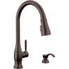imageDelta Hazelwood Matte Black Kitchen Faucet with Pull Down Sprayer and Soap Dispenser Modern Single Hole Kitchen Sink Faucet Single Handle Matte Black 19831ZBLSDDSTVenetian Bronze