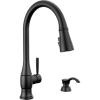 imageDelta Hazelwood Matte Black Kitchen Faucet with Pull Down Sprayer and Soap Dispenser Modern Single Hole Kitchen Sink Faucet Single Handle Matte Black 19831ZBLSDDSTMatte Black