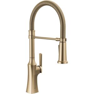 imageDelta Ermelo Pro Style Commercial Kitchen Faucet with Pull Down Sprayer Single Hole Brushed Gold Kitchen Sink Faucet Single Handle Champagne Bronze 18887CZDSTChampagne Bronze