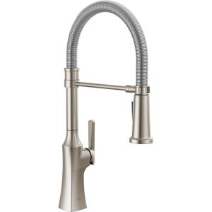 imageDelta Ermelo Pro Style Commercial Kitchen Faucet with Pull Down Sprayer Single Hole Brushed Gold Kitchen Sink Faucet Single Handle Champagne Bronze 18887CZDSTStainless