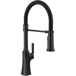 imageDelta Ermelo Pro Style Commercial Kitchen Faucet with Pull Down Sprayer Single Hole Brushed Gold Kitchen Sink Faucet Single Handle Champagne Bronze 18887CZDSTMatte Black