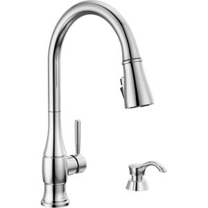 imageDelta Hazelwood Matte Black Kitchen Faucet with Pull Down Sprayer and Soap Dispenser Modern Single Hole Kitchen Sink Faucet Single Handle Matte Black 19831ZBLSDDSTChrome