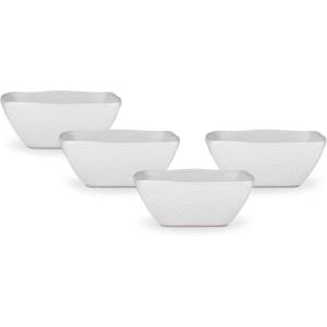 imageStone lain Weave Stoneware Dish Set 4 Bowls Abigael  GrayOlivia  White