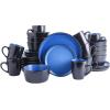 imageStone Lain Albie 32Piece Dinnerware Set Stoneware White SpeckledBlue and Black