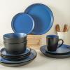 imageStone Lain Albie 32Piece Dinnerware Set Stoneware White SpeckledBlue and Black