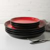 imageStone Lain Albie 32Piece Dinnerware Set Stoneware White SpeckledRed and Black