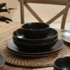 imageStone Lain Brasa Modern Stoneware 32 Piece Dinnerware Sets Plates and bowls Sets Dish Set for 8 GreenBlack