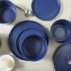 imageStone Lain Celina Modern Stoneware 24Piece Dinnerware Set Dinner and Salad Plates Soup Bowls Dish set for 8 BlueBlue