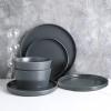 imageStone Lain Celina Modern Stoneware 24Piece Dinnerware Set Dinner and Salad Plates Soup Bowls Dish set for 8 BlueGray Matte