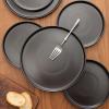 imageStone Lain Celina Modern Stoneware 24Piece Dinnerware Set Dinner and Salad Plates Soup Bowls Dish set for 8 BlueMatte Black