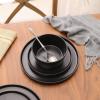 imageStone Lain Celina Modern Stoneware 24Piece Dinnerware Set Dinner and Salad Plates Soup Bowls Dish set for 8 BlueMatte Black
