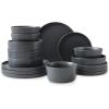 imageStone Lain Celina Stoneware 32Piece Dinnerware Set Cereal and Dinner Bowls GreyGray Matte