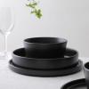 imageStone Lain Celina Stoneware 32Piece Dinnerware Set Cereal and Dinner Bowls GreyMatte Black