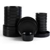 imageStone Lain Celina Stoneware 32Piece Dinnerware Set Cereal and Dinner Bowls GreyMatte Black