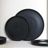 imageStone Lain Celina Stoneware 32Piece Dinnerware Set Cereal and Dinner Bowls GreyMatte Black