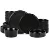 imageStone Lain Celina Stoneware 32Piece Dinnerware Set Cereal and Dinner Bowls GreyMatte Black