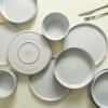 imageStone Lain Celina Stoneware 32Piece Dinnerware Set Cereal and Dinner Bowls GreyWhite
