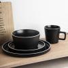 imageStone Lain Coupe Dinnerware Set Service For 4 Black MatteBlack Matte  White Rim