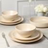 imageStone Lain Lauren Modern Stoneware 32piece Round Dinnerware Set Plates and Bowls Set Dish set for 8 Off WhiteBeige
