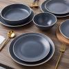 imageStone Lain Lauren Modern Stoneware 32piece Round Dinnerware Set Plates and Bowls Set Dish set for 8 Off WhiteCharcoal