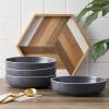 imageStone Lain Lauren Modern Stoneware 32piece Round Dinnerware Set Plates and Bowls Set Dish set for 8 Off WhiteCharcoal