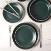 imageStone Lain Lauren Modern Stoneware 32piece Round Dinnerware Set Plates and Bowls Set Dish set for 8 Off WhiteDark Green