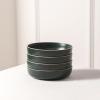imageStone Lain Lauren Modern Stoneware 32piece Round Dinnerware Set Plates and Bowls Set Dish set for 8 Off WhiteDark Green