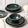 imageStone Lain Lauren Modern Stoneware 32piece Round Dinnerware Set Plates and Bowls Set Dish set for 8 Off WhiteDark Green