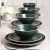 imageStone Lain Lauren Modern Stoneware 32piece Round Dinnerware Set Plates and Bowls Set Dish set for 8 Off WhiteDark Green