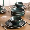 imageStone Lain Lauren Modern Stoneware 32piece Round Dinnerware Set Plates and Bowls Set Dish set for 8 Off WhiteDark Green