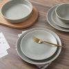 imageStone Lain Lauren Modern Stoneware 32piece Round Dinnerware Set Plates and Bowls Set Dish set for 8 Off WhiteGreen